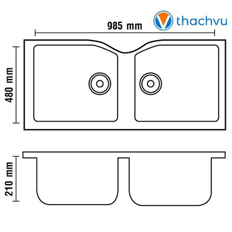 Chậu rửa chén bát bằng đá 2 hố lớn 99x48 kèm xả, bồn đá granite chống xước không ố vàng, tráng men chống thấm vĩnh viễn