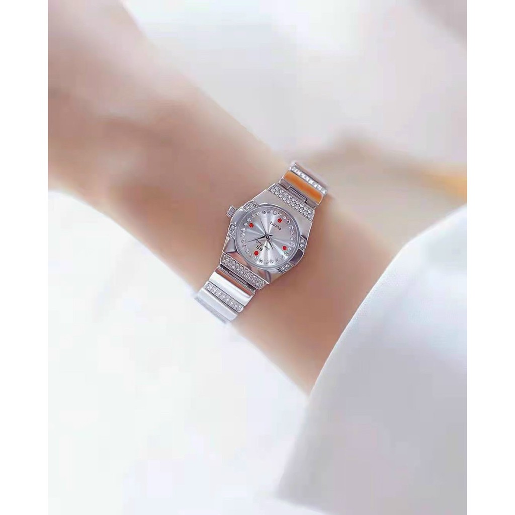Đồng hồ nữ dây kim loại, đồng hồ đeo tay nữ chính hãng BEE SISTER đính đá cao cấp mặt tròn, thời trang Hàn Quốc giá rẻ
