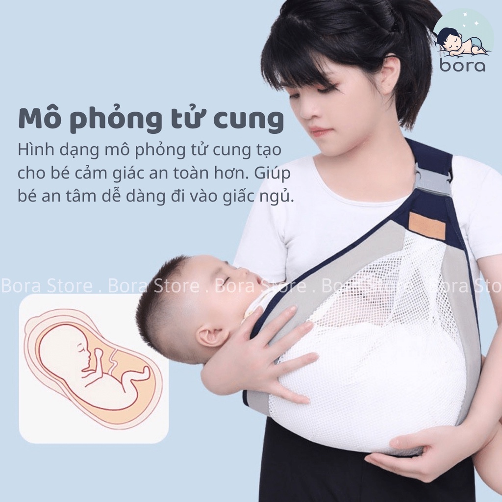 Địu vải cho bé dạng lưới thông thoáng, cho bé 0 - 18 tháng