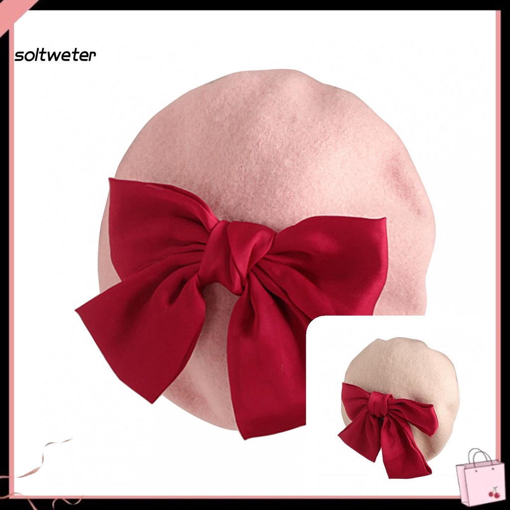 Mũ Beret Len Màu Sắc Trơn Giữ Ấm Cho Bé Gái