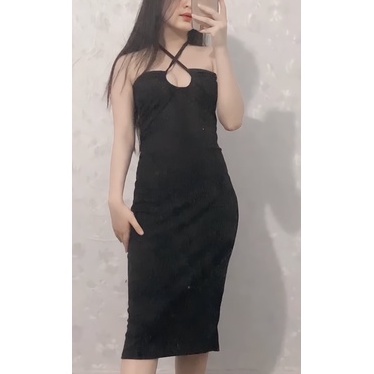 Đầm body sexy cúp ngực váy ôm cổ yếm hở vai cột dây quyến rũ