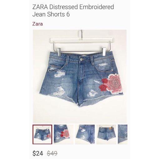 Quần jean short đùi ngắn rách thêu hoa Zara auth VNXK ripped floral embroidered jeans shorts zr xuất khẩu dư xịn