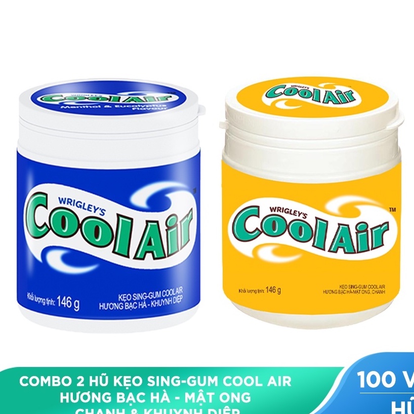 Kẹo cao su Cool air hũ to đại 100 viên. Kẹo gum Cool Air hương bạc hà, mật ong, chanh hũ 146g