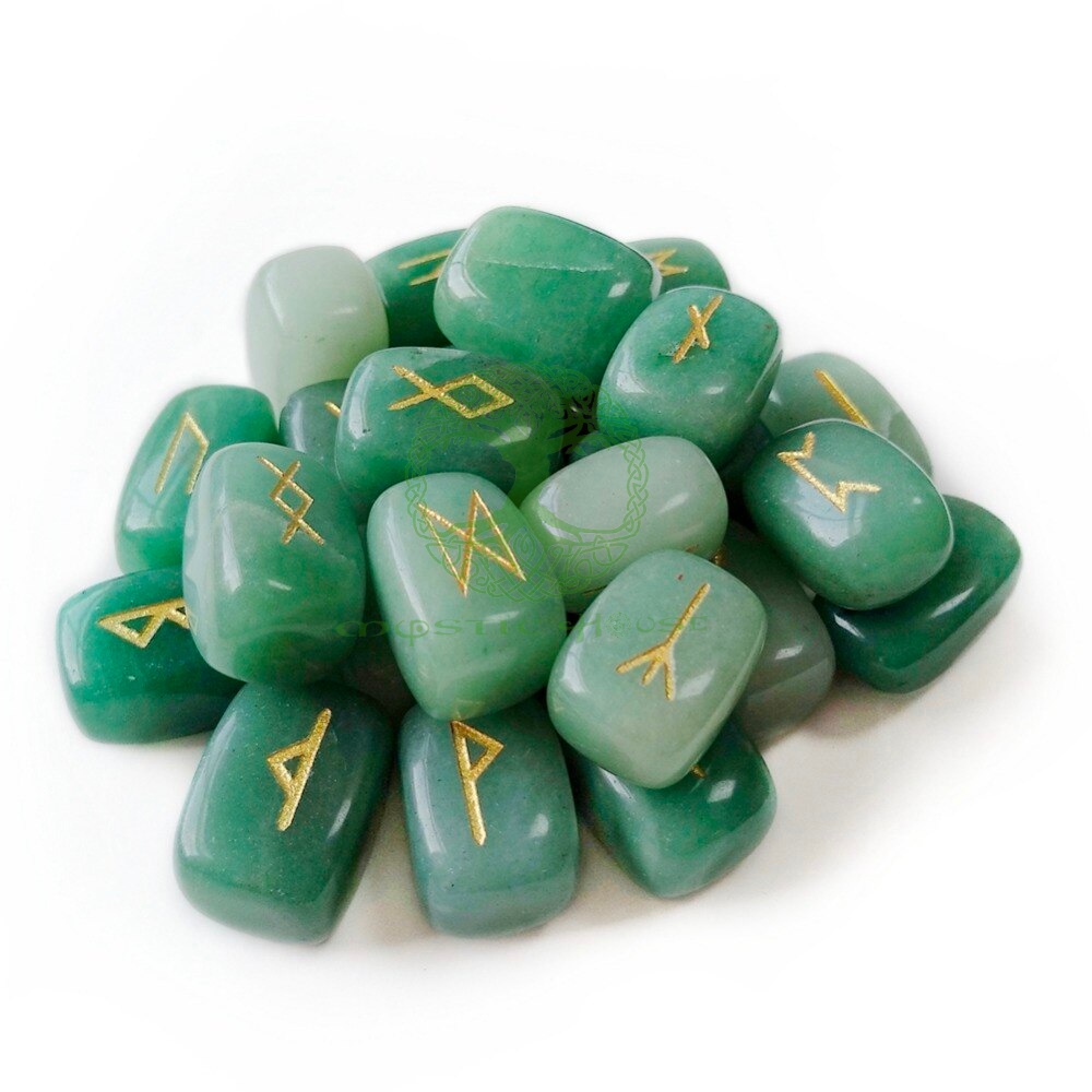 Bộ Đá Runes Green Aventurine (Mystic House Tarot Shop) - Sản Phẩm Authentic Chính Hãng 100%