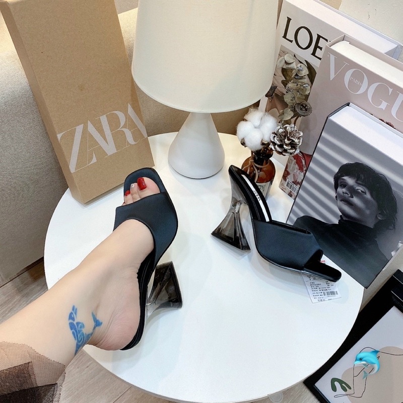Dép cao gót,Guốc zara gót plastic chuẩn tag zara fullbox