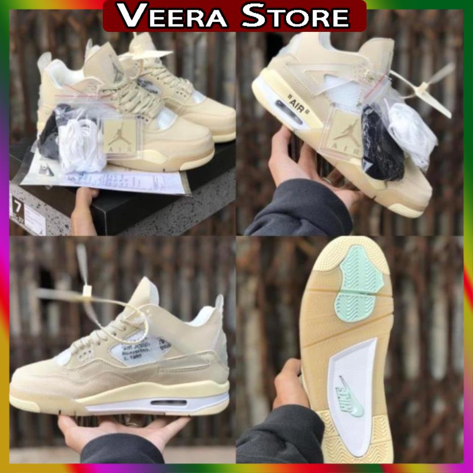Giày air Jordan 4 retro off white sail , Giày sneaker JD4 high màu kem siêu hot mới nhất tặng Full box bill + 3 dây