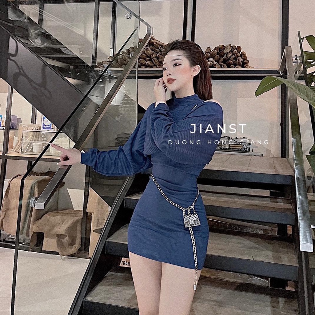 Set váy tăm nhung 2 món cổ 3 phân sexy