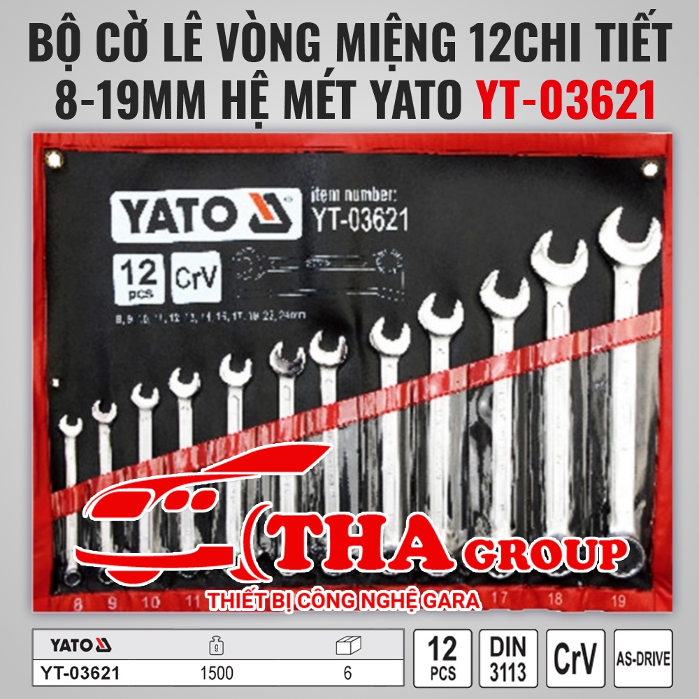 BỘ CỜ LÊ VÒNG MIỆNG 12CHI TIẾT 8-19MM HỆ MÉT YATO YT-03621