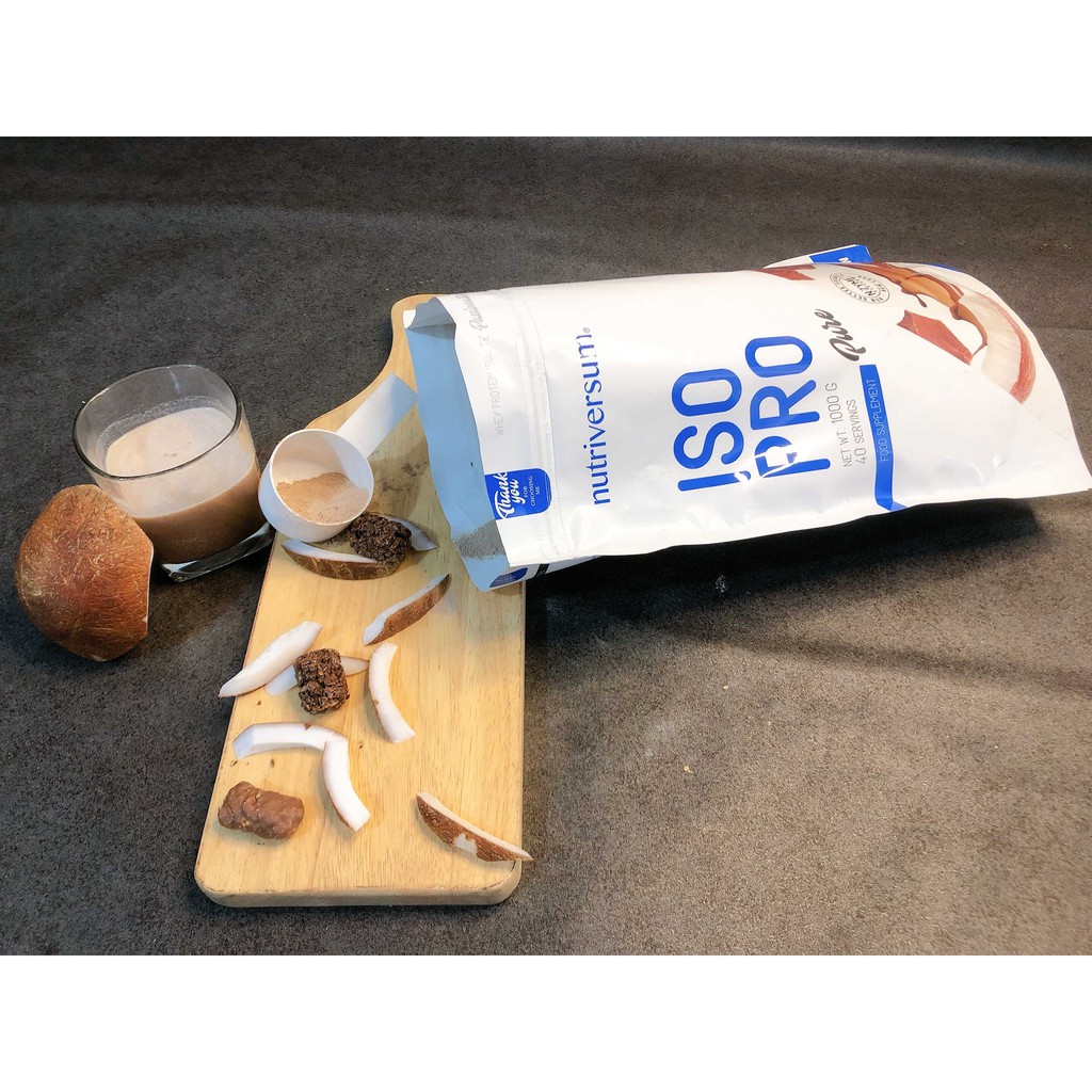 Wheyprotein isolate ISO PRO NUTRIVERSUM, sữa tăng cơ, chứa 3 Enzyme chuyển hóa, 1kG/40 lần dùng