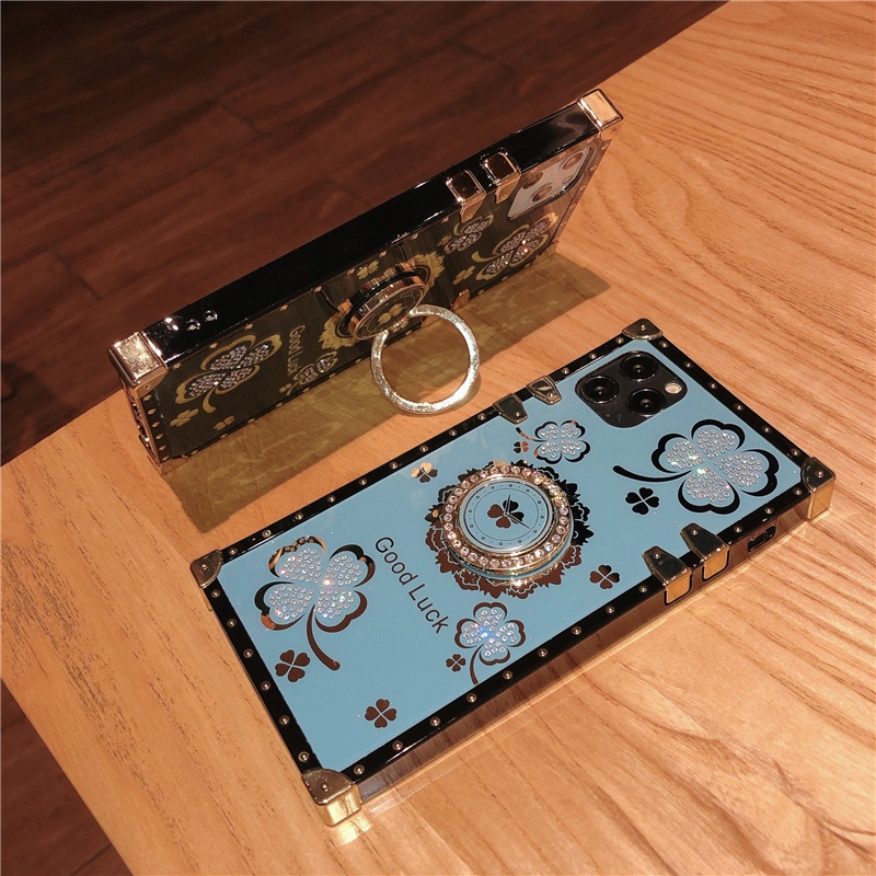 Ốp Điện Thoại Hình Vuông Đính Đá Lấp Lánh Kèm Giá Đỡ Nhẫn Cho Vivo Y15s Y21 Y73s Y20 Y30 Y19 Y95 Y11 Y15 Y72 Y51 2020