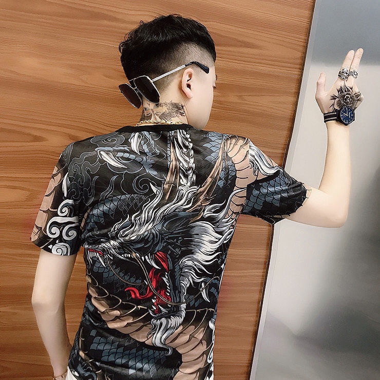 Áo nam Ngắn Tay In Hình Rồng Ruffian Thời Trang Mùa Hè Cá Tính 2022