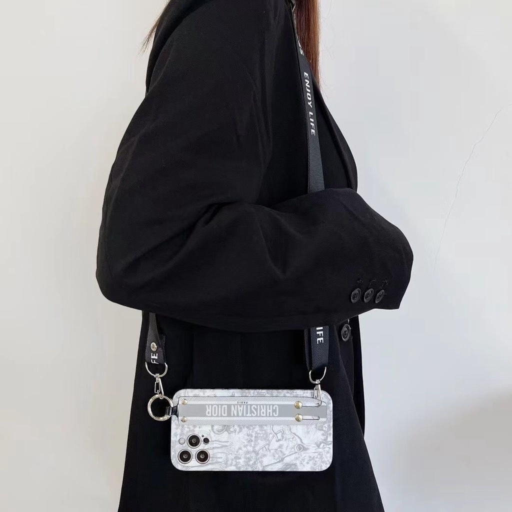 Dior retro pattern wristband phone case dior lanyard big name bracket case case thích hợp cho iphone 13 12 11 14 pro max