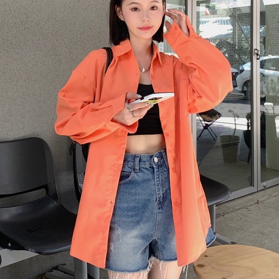 Áo sơ mi ZHELIHANGFEI tay dài màu sắc thanh lịch dễ phối đồ cho nữ