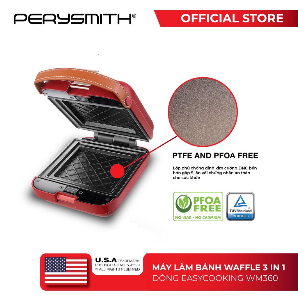 Máy làm bánh Waffle 3 trong 1 PerySmith WM360