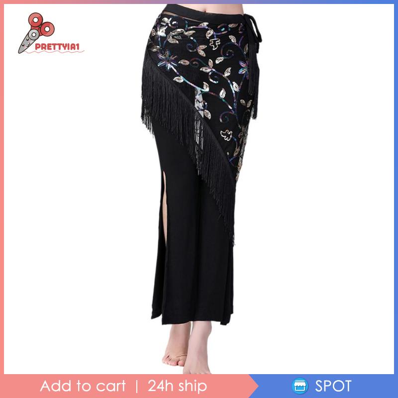 [Prettyia1] Thắt Lưng Dây Xích Tua Rua Bằng Vải Voan Đính Kim Sa Màu Đỏ Hóa Trang Múa