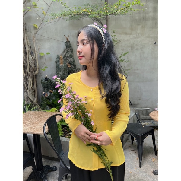 BÀ BA TRƠN ,CỔ TIM , VẢI CHIFFON THOÁNG MÁT MỎNG MỊN 1 BỘ + QUẦN ĐEN