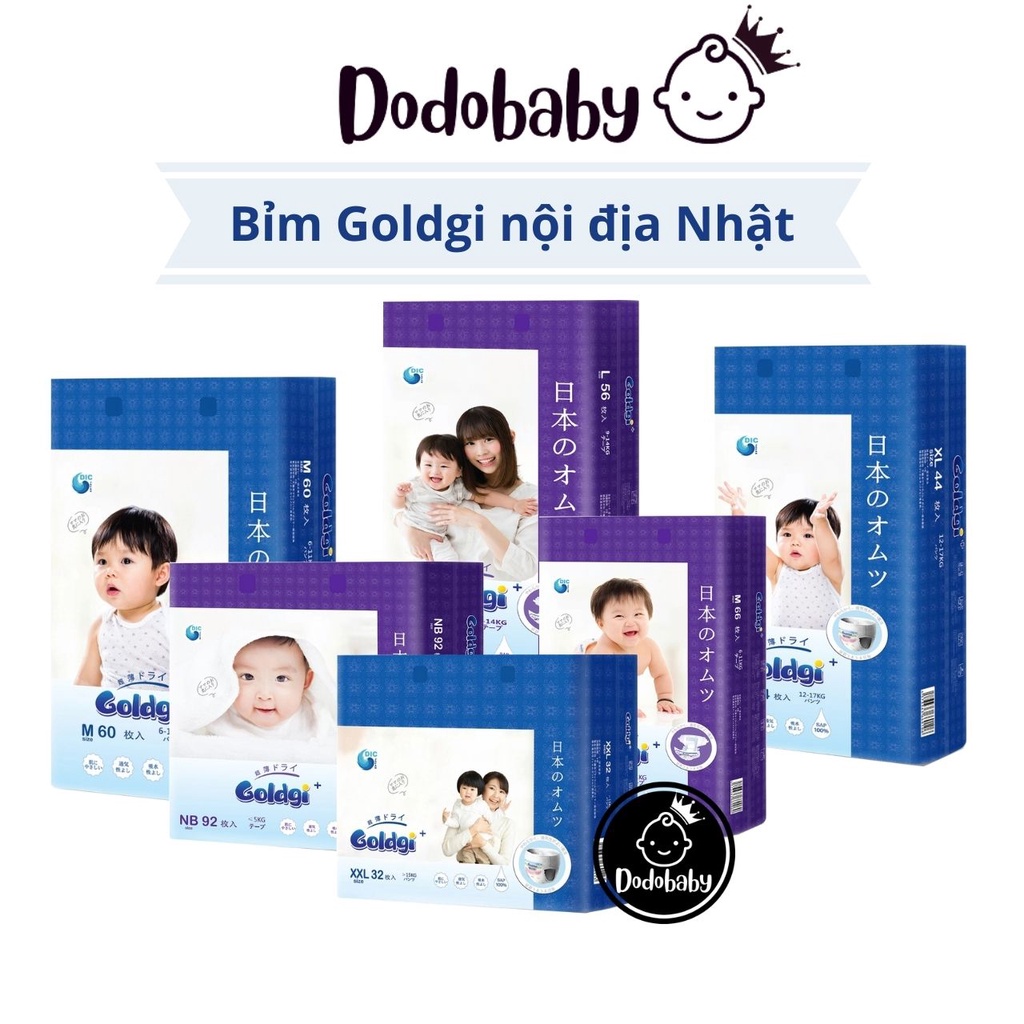 Bỉm GOLDGI Nội Địa Nhật Chính Hãng, Bỉm Quần, Tã Dán Goldgi Cao Cấp Nhập Khẩu, Đủ Size NB92 S84 M66 