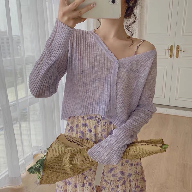 (Sẵn) Áo Khoác Nữ Cardigan Len  Mỏng Màu Pastel Muối Tiêu Nhiều Màu Cực Hot Hit