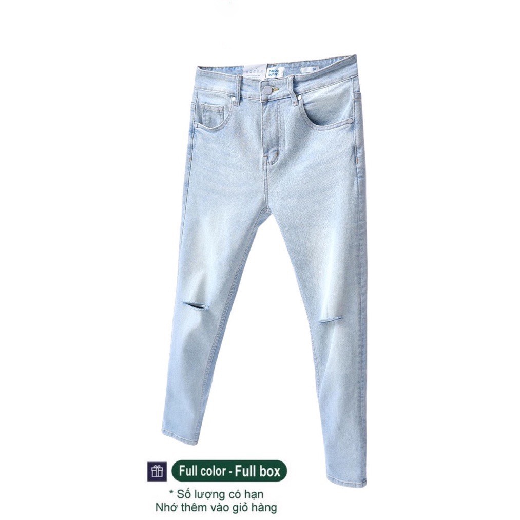Quần Jean Nam Màu Xanh Rách Gối Phong Cách,Vải Co Giản MT65
