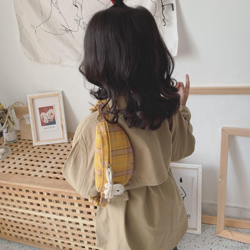 Baby Girls Kids Cartoon Plaid Waist Bag