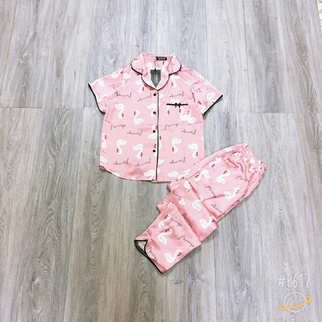 [Ảnh thật]Bộ ngủ lụa Pijama hồng hạc