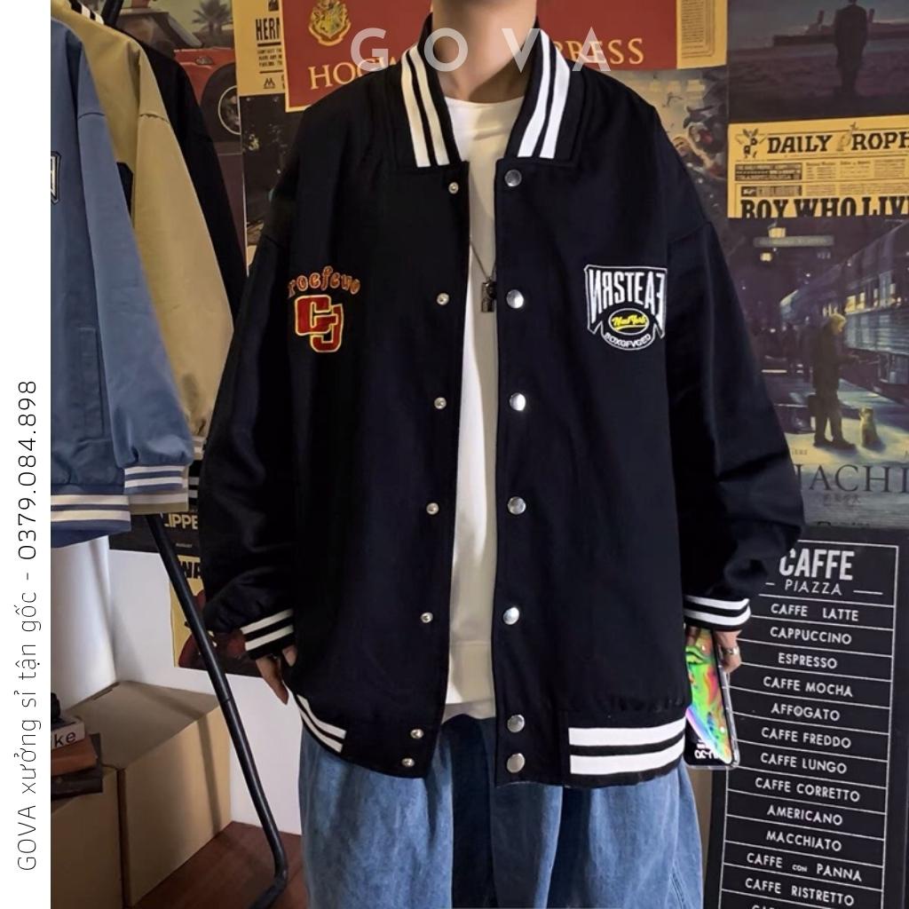 Áo khoác Bomber dù GJ form rộng 2 lớp nam nữ Unisex GOVA