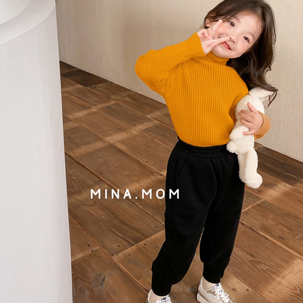 Áo len cao cổ cho bé trai, bé gái  mina.mom  áo len cổ lọ phong cách Hàn Quốc cho bé mềm, đẹp