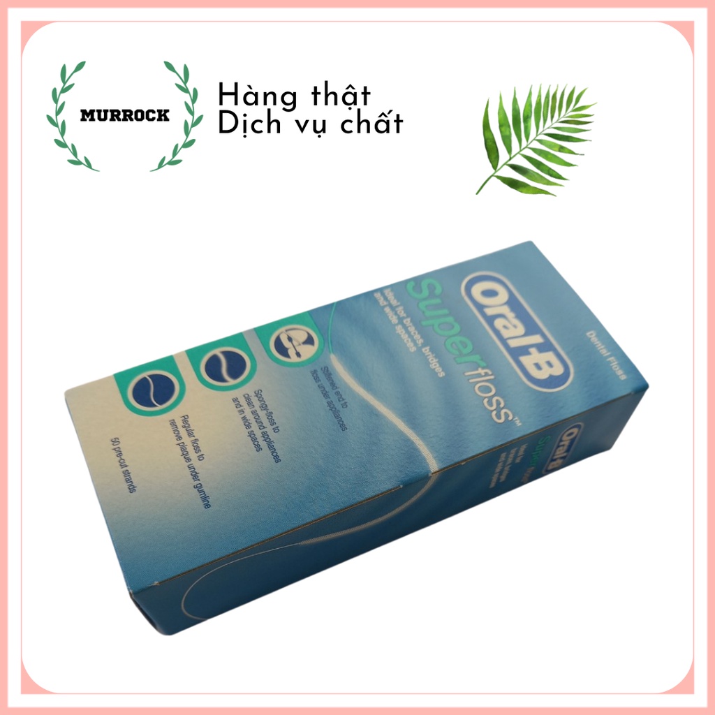 Chỉ nha khoa cho cầu răng, Implant, niềng răng Oral-B Super floss mint UK Anh Quốc  50 sợi
