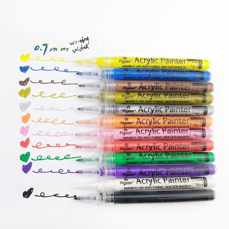 12Colors 0.7mm Acrylic Paint Marker Pen For Students And Painting Enthusiast School Supplies Water-ink Multi Color