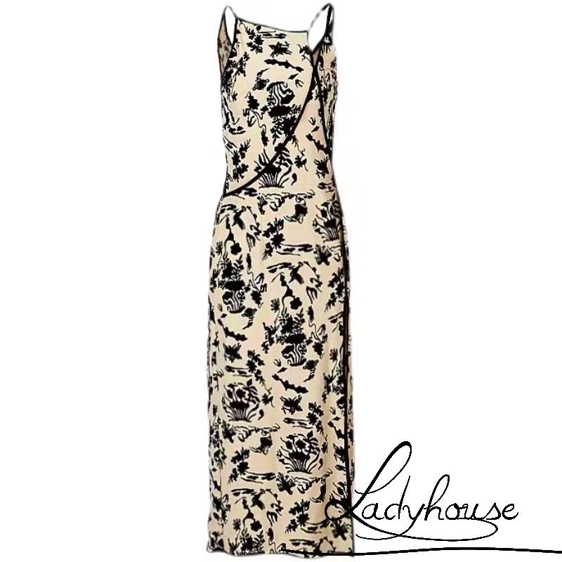 Đầm Sườn Xám Không Tay Xẻ Tà Ôm Dáng In Họa Tiết Truyền Thống Trung Hoa Cho Nữ