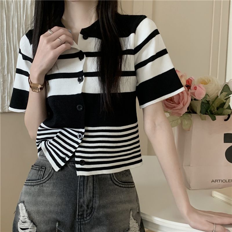 Áo Cardigan Dệt Kim Cổ polo Dáng Ngắn Phong Cách Pháp Thời Trang Mùa Hè Cho Nữ  tao bao