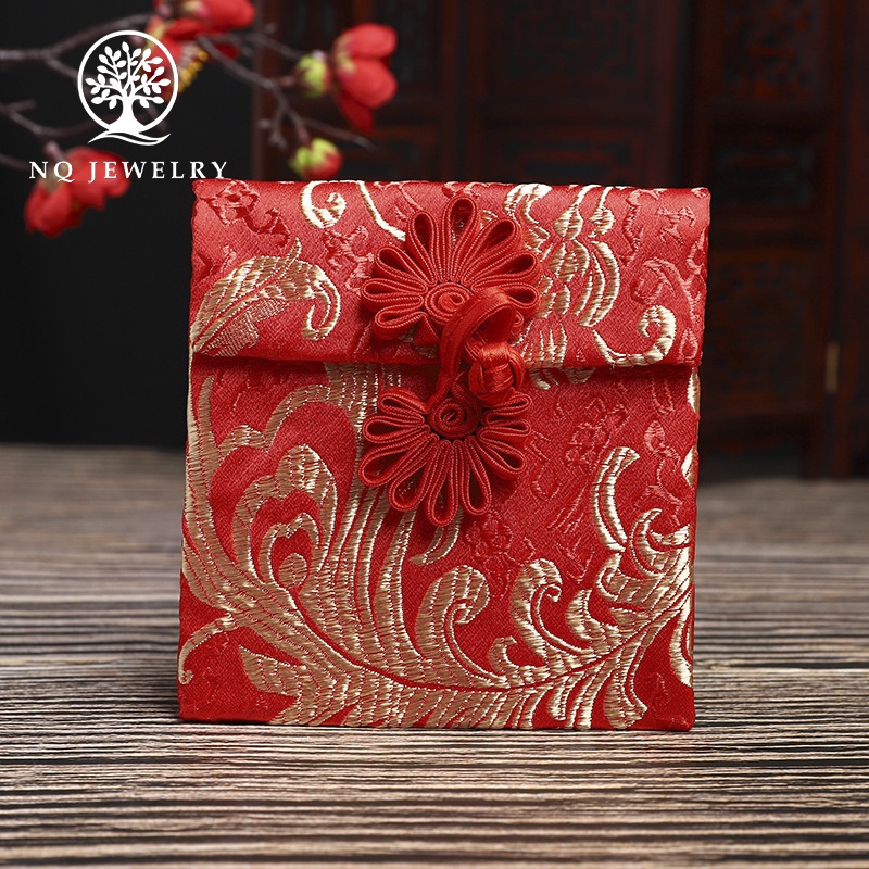 Túi gấm nút thắt đựng trang sức thêu hoa văn- NQ Jewelry