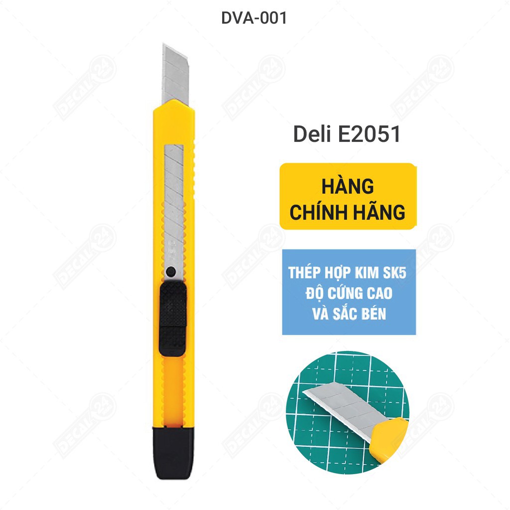 Dao rọc giấy nhỏ Deli E2051 Vỏ nhựa vàng, lưỡi thép hợp kim SK5 độ cứng cao và sắc bén