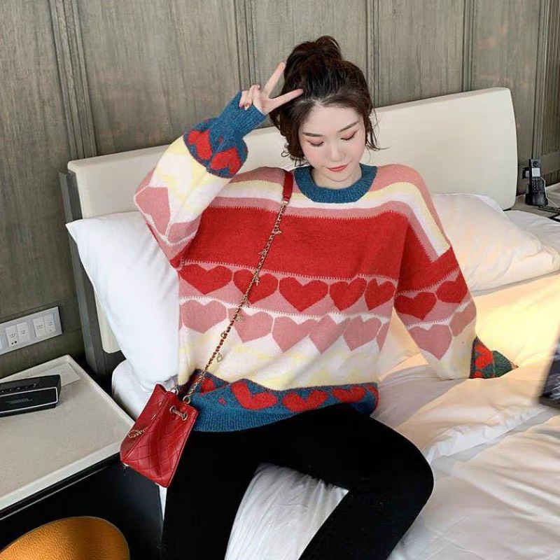 [ XẢ HÀNG ] Áo Len nữ đẹp đỏ Cổ Tròn Tết kiểu form rộng bigsize Hàn Quốc Dáng Rộng Ulzzang hot hit Chất Đẹp Dày Dặn