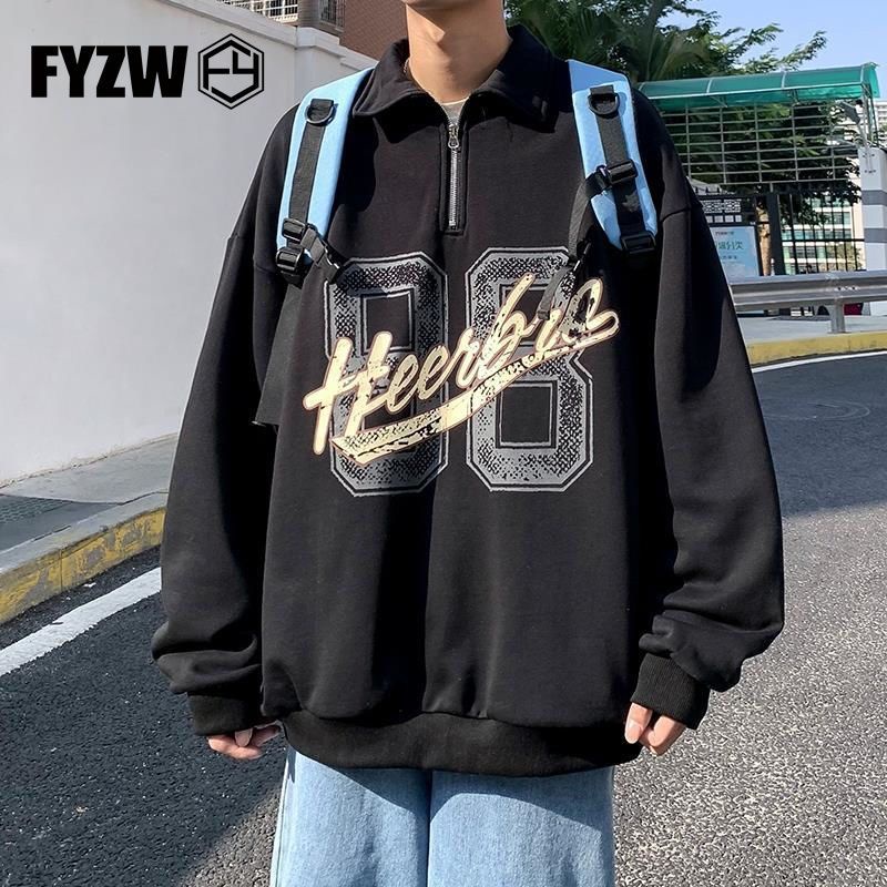 Áo Sweater POLO Dáng Rộng Phối Khóa Kéo Nửa Thân Kiểu Retro Mỹ Thời Trang Mùa Thu Cho Nam