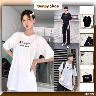 Áo thun thêu Champion chất coton, áo phông đôi nam nữ mềm mại thấm hút mồ hôi BENCYSHOP