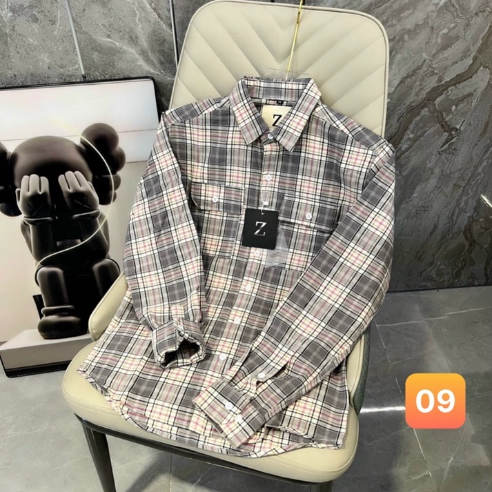 Áo sơ mi nam cao cấp chất liệu cotton đẹp họa tiết karo màu xám dài tay kiểu dáng hàn quốc ADO37 mẫu mới