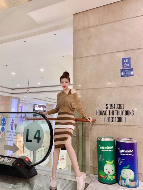Set len hot hit ( gồm đầm body kẻ và áo len bên ngoài) | BigBuy360 - bigbuy360.vn