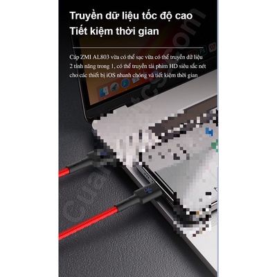 Cáp sạc xiaomi zmi al803/al805 chuẩn mfi dây sạc siêu bền al803/al805 zmi usb-a to
