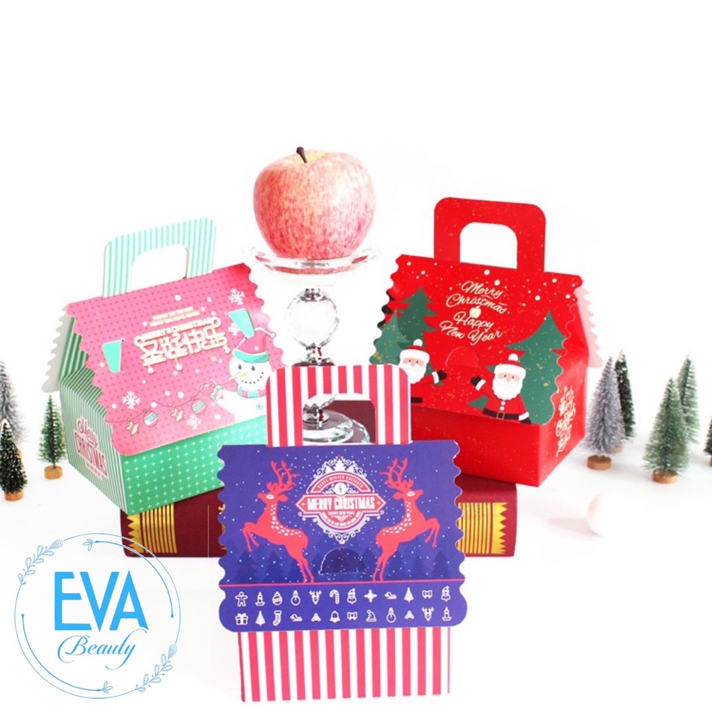Hộp Đựng Quà Giáng Sinh Ngôi Nhà / Hộp Giấy Đựng Quà Noel Hình Ngôi Nhà Có Quai Xách Nhiều Mẫu M3527