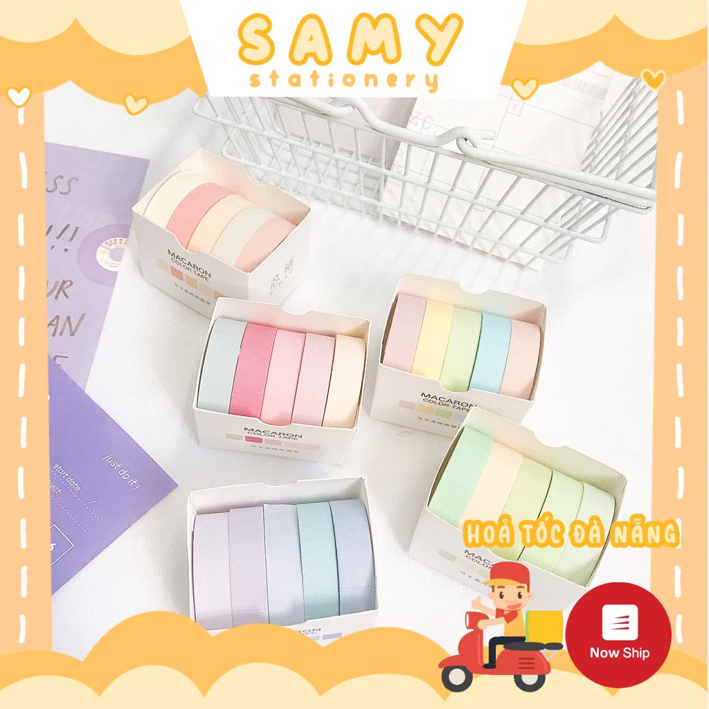 Hộp 5 Washi Tape Pastel Macaron Trang Trí Sổ Tay