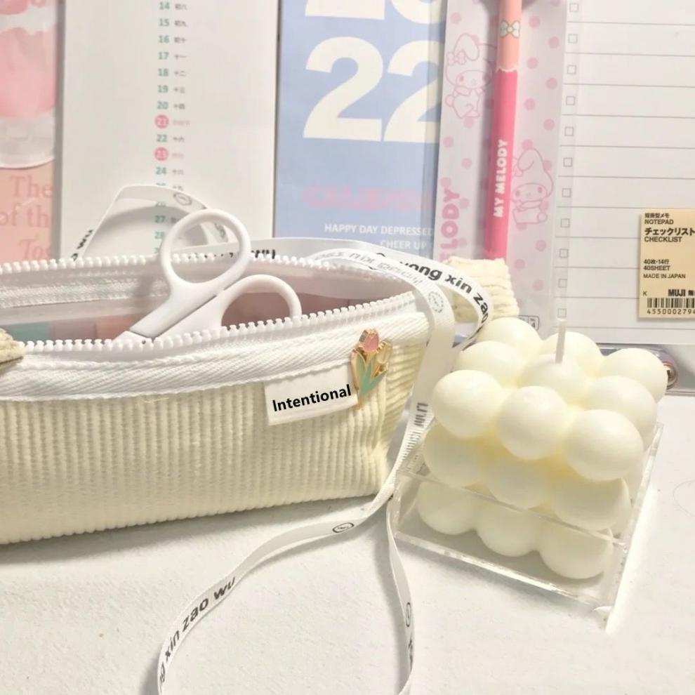 Túi Đựng Bút Bằng Vải Nhung Kẻ Màu Trơn Hình Tàu Con Tàu Dành Cho Học Sinh Trung Học