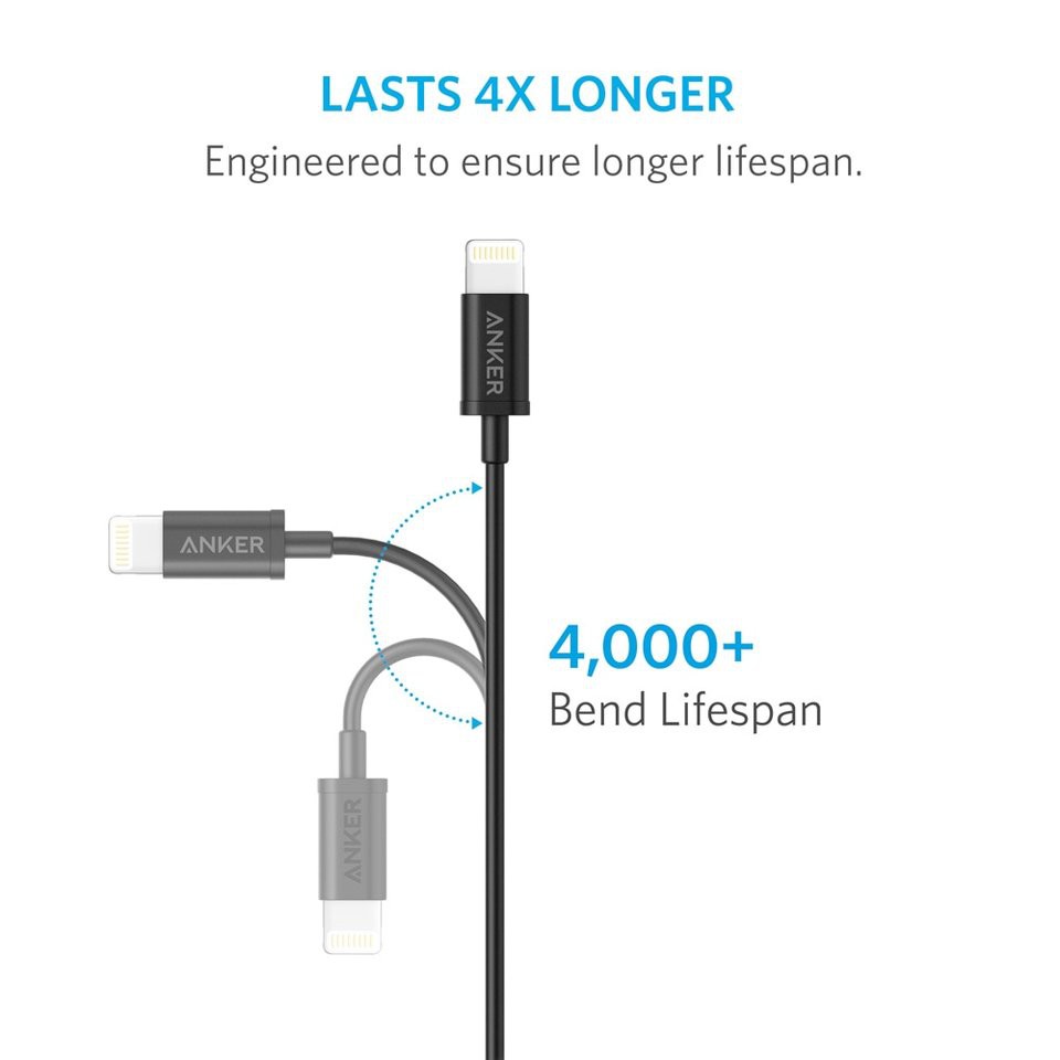 Cáp Anker MFI USB To Lightning dài 0.9 mét - A7101