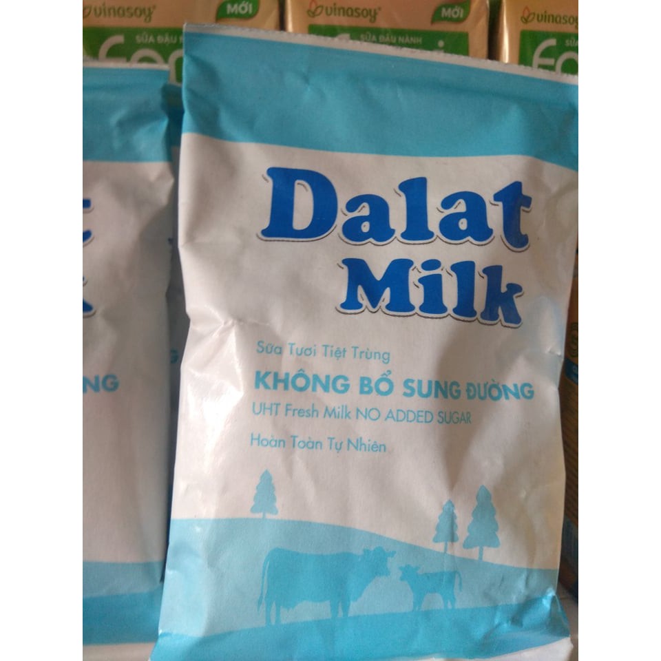 Combo 5 bịch sữa tươi tiệt trùng đà lạt milk bịch 220ml không đường/ít đường/có đường