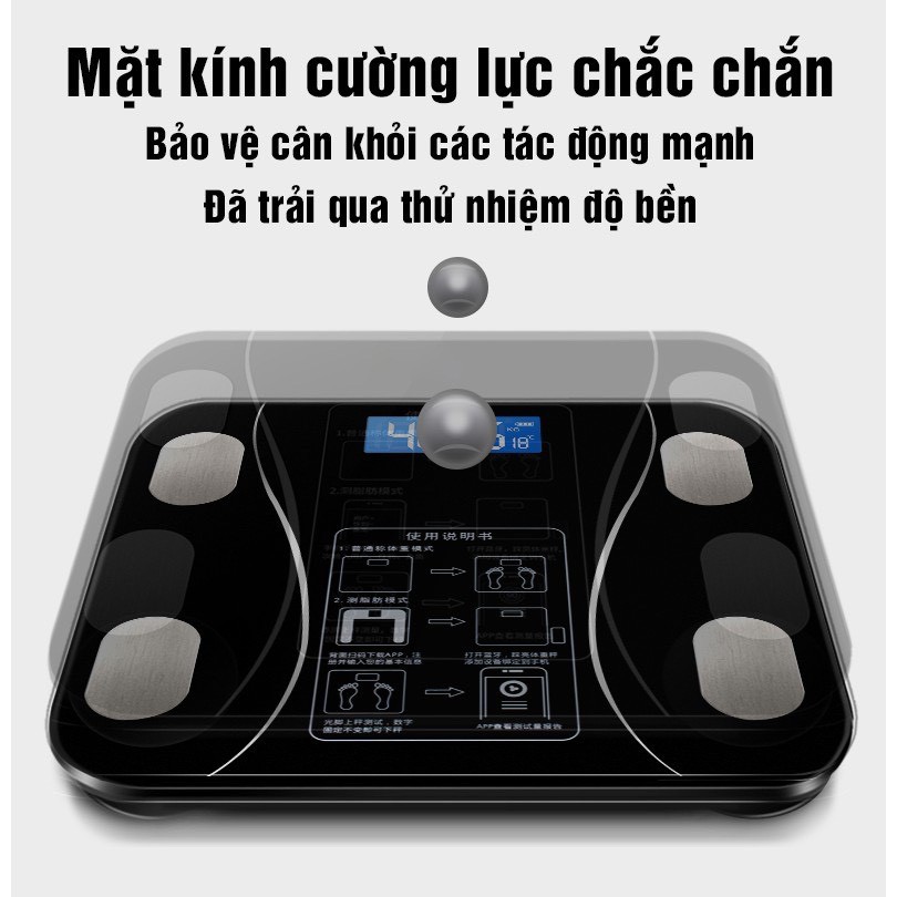 Cân Sức Khỏe Điện Tử Kết Nối Bluetooth Thông Minh, Phân Tích Lượng Mỡ Cơ Thể, Dùng Sạc Usb, Trọng Lượng Tối Đa 180kg