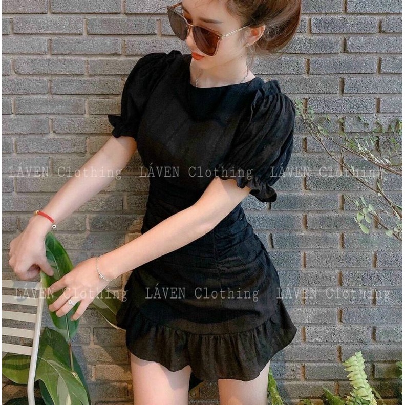 Váy body nhún eo, đầm hở lưng sexy tay ngắn có mút ngực - Tuệ Nhiên - Fashion