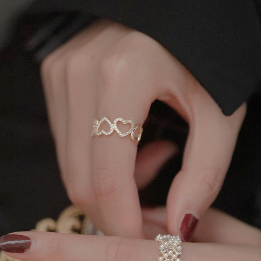 Nhẫn thiết kế hở hình trái tim bằng thép không gỉ mạ vàng thời trang cho nữ