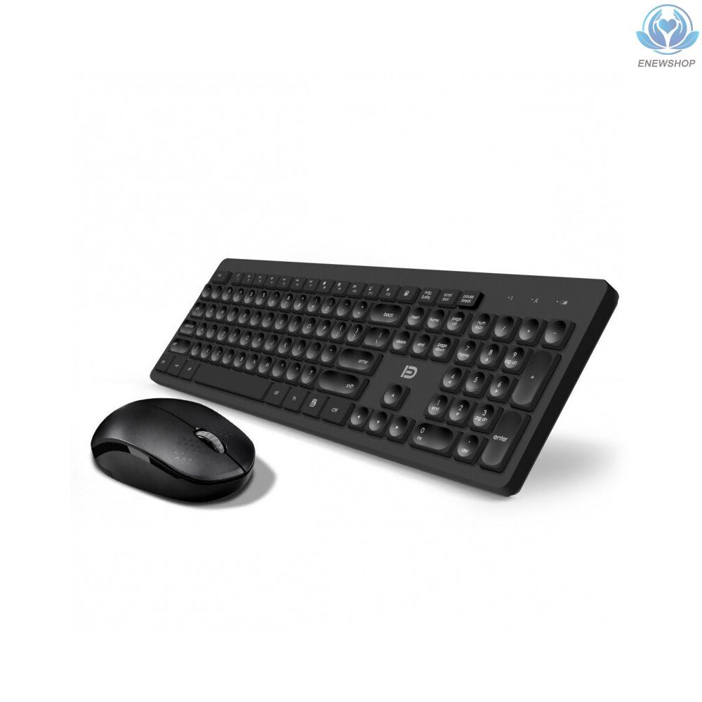 【enew】FD Wireless IK7300 Keyboard &amp; Mouse Combo 2.4GHz Concave Button Set Smart Power-Saving Silent Clicks Slim Combo for Laptop, Computer Black