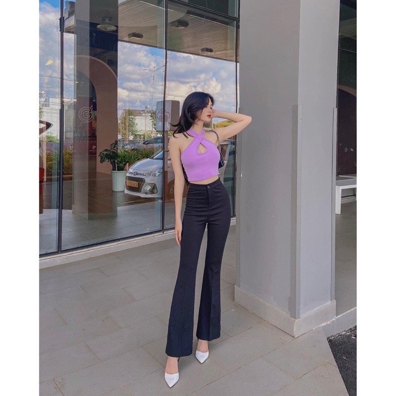 Quần ống loe cạp cao legging dáng dài, Quần legging nữ ôm ống loe dáng dài-mã 8004