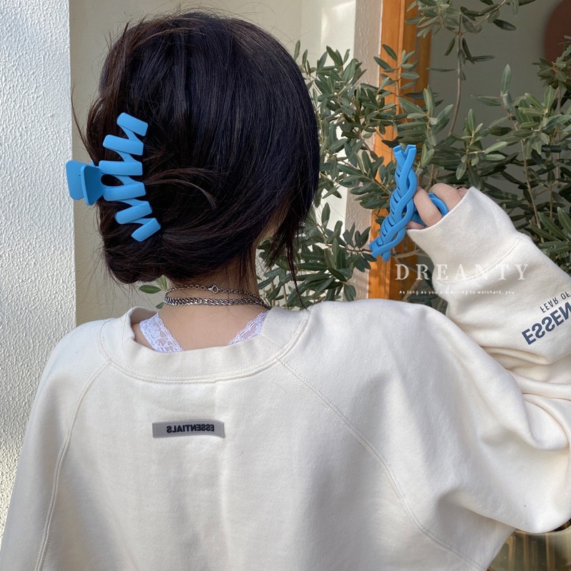 Set 8 Kẹp Tóc Hình Cá Mập / Hình Học Màu Xanh Dương Đơn Giản Thời Trang Nhật Hàn Cho Nữ